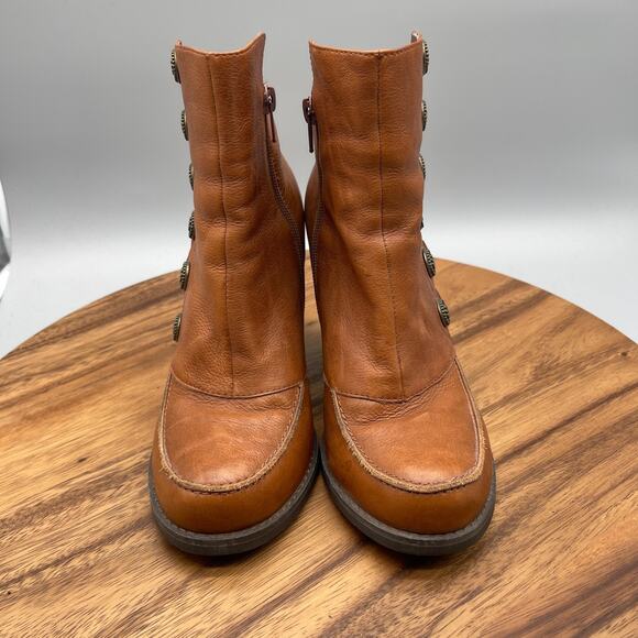 Miz Mooz Boots Womens Size 6.5 Brown Leather Button Zip Booties Heels - Picture 2 of 8